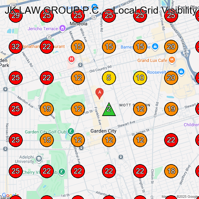 JK LAW GROUP P.C. GeoGrid visibility map for Legal Services in 236 Fulton Ave SUITE 204